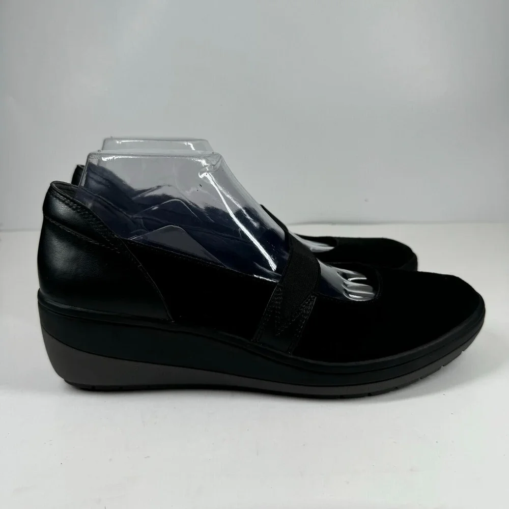 Vionic Juide Women's US 9.5 Black Suede Orthotic Mary Jane Casual Wedge Shoes